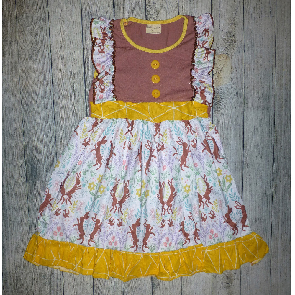 Boutique Bunny Rabbit Girls Easter Ruffle Dress